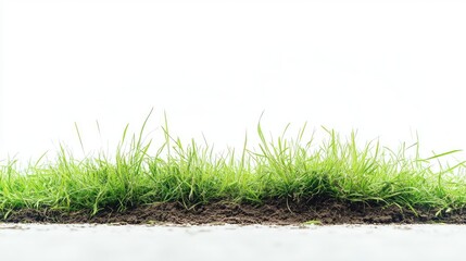 Cross section of vibrant green grass with healthy roots and soil on a white background showcasing nature's beauty and growth potential