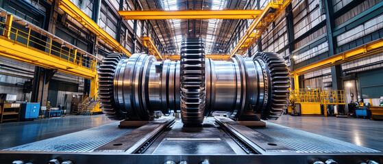 Innovative design of a gear-driven turbine in a modern industrial setting showcasing intricate engineering and sleek components