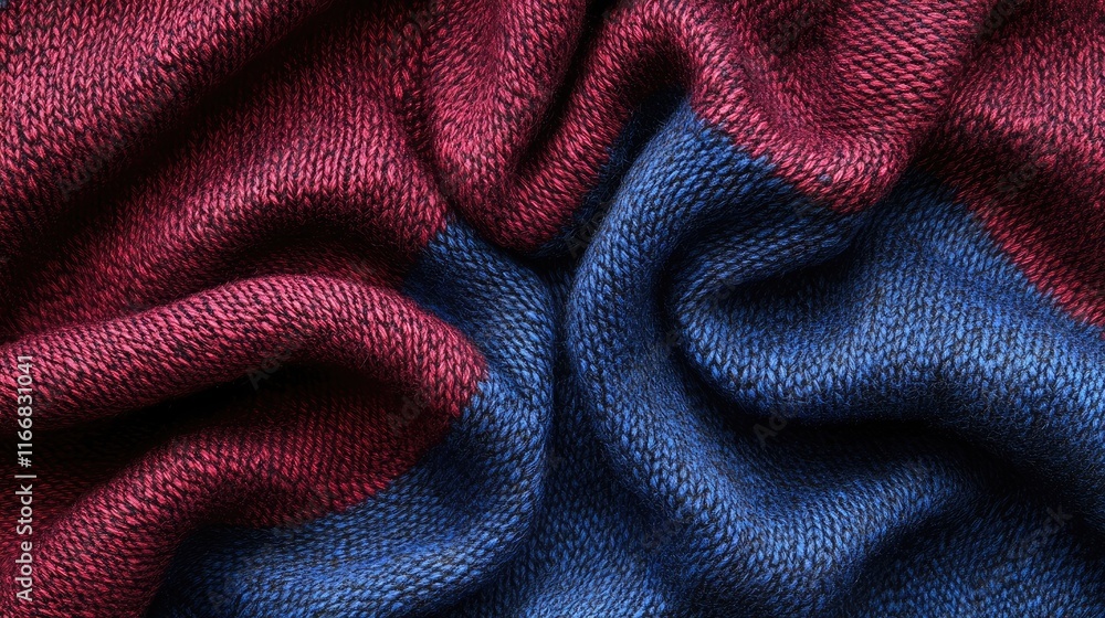 Poster crimson and blue woolen fabric texture draped elegantly creating a visually appealing background for