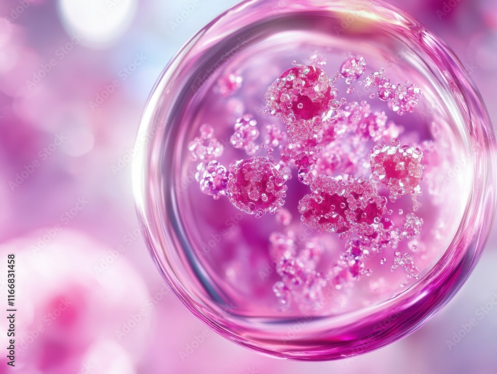Poster abstract close-up of pink bubbles in a transparent sphere, creating a dreamy, ethereal atmosphere.