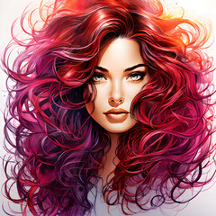 Woman with curly hairstyle for Beauty Model Cosmetic Haircare Glamour Makeup Lady Salon Hairstyle Advertisement drawing illustration