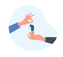 buying renting parking car carsharing service vector illustration hand agent salesman owner holding automatic remote auto key customer sale purchase deal automobile clipart