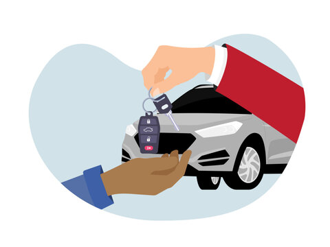 car keys handover, gray car, flat style clip art preview