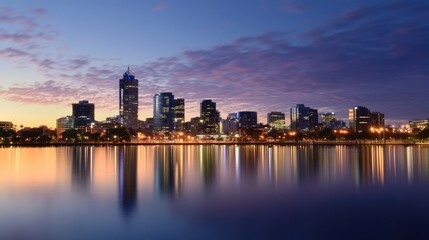 Fototapeta premium Perth Skyline at Dusk: A Serene Reflection
