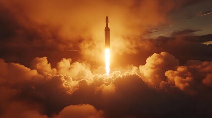 sunset_a_rocket_travels_through_the_clouds