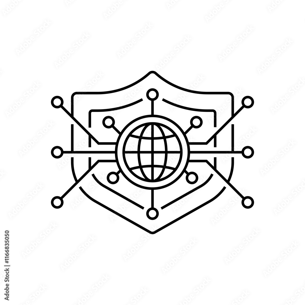 Poster cyber shield line icon. linear style sign for mobile concept and web design. outline vector icon.