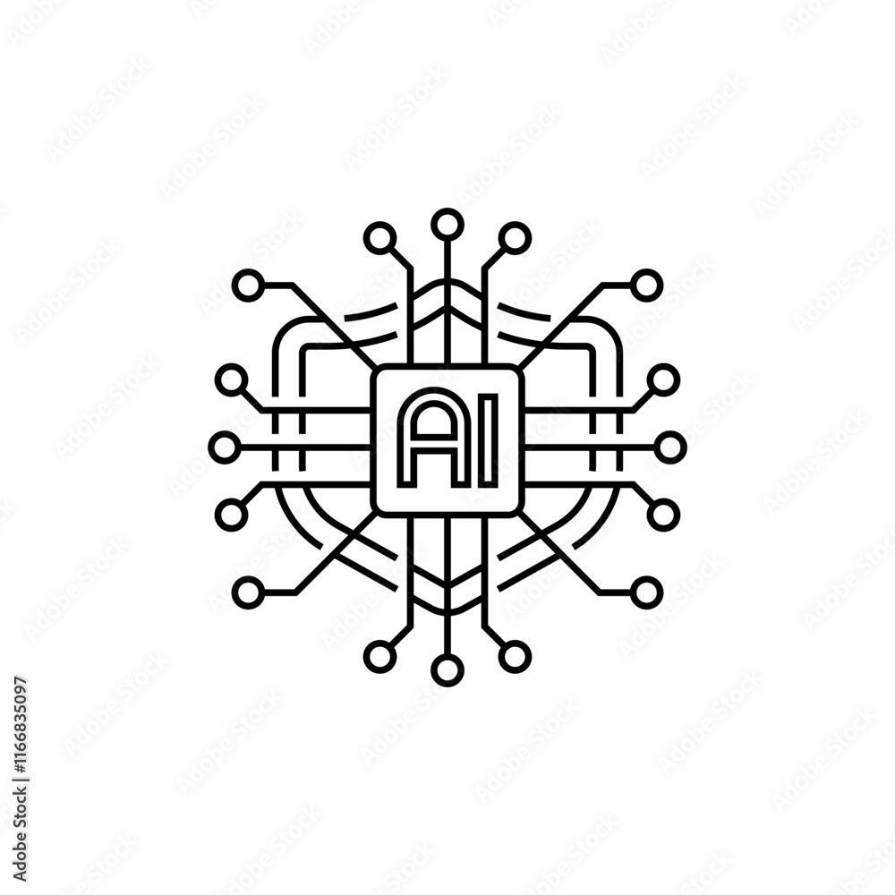 Poster ai security glyph icon. linear style sign for mobile concept and web design. outline vector icon.