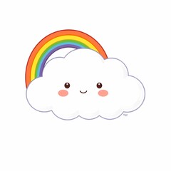 Happy Cloud with Rainbow: Cute cartoon cloud smiling beneath a vibrant rainbow. Perfect for children's illustrations, weather-themed designs, or cheerful branding.