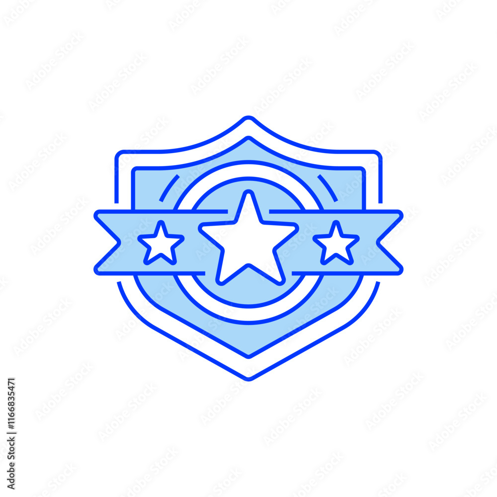 Poster shield with star line icon. linear style sign for mobile concept and web design. outline vector icon