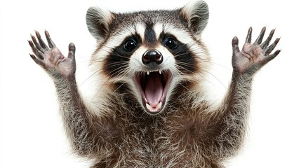 Surprised Raccoon with Paws Up