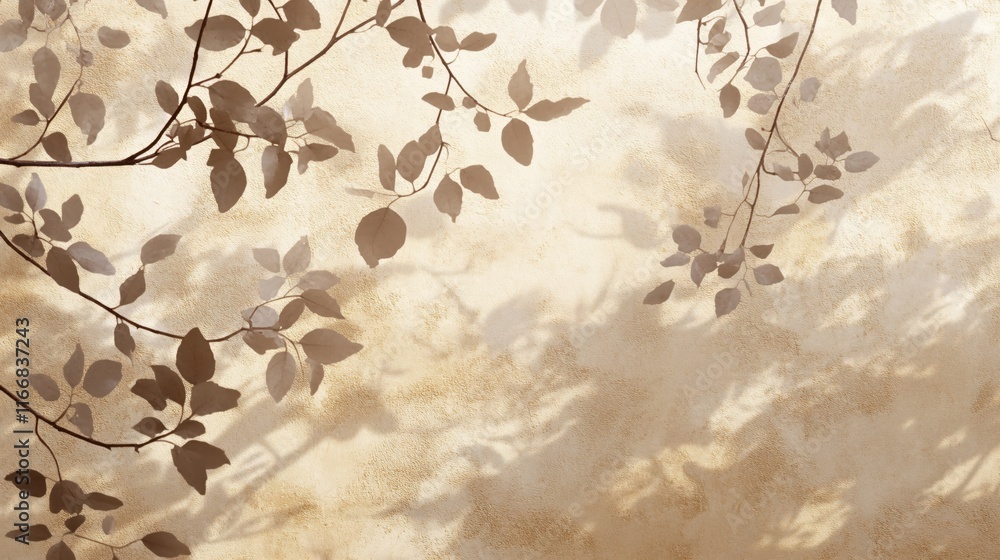 Poster elegant shadow play of leaves on textured background creating a serene atmosphere
