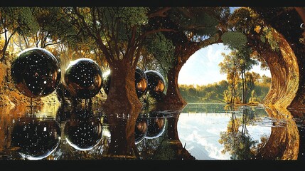 Enchanted Grove: Reflections in a Mystical Lake