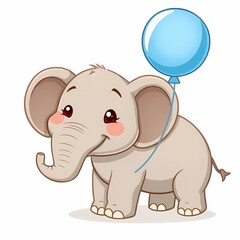 Fototapeta premium Cute Elephant Balloon: An adorable cartoon elephant with big ears and a sweet smile holds a bright blue balloon. This illustration is perfect for children's books, birthday cards.