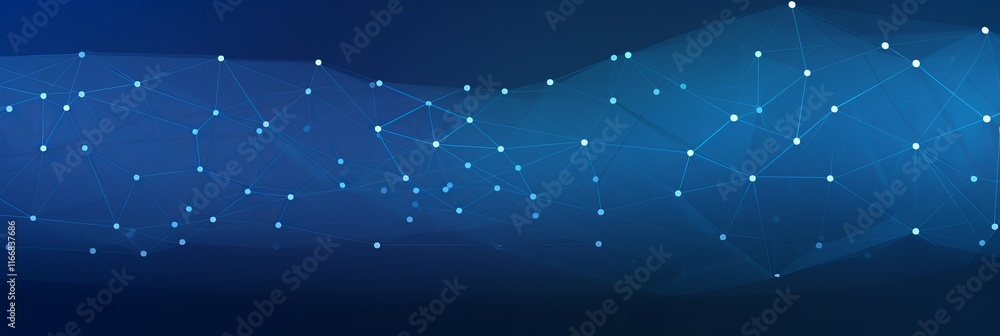 Poster abstract blue background with glowing dots and geometric shapes representing data and technology con