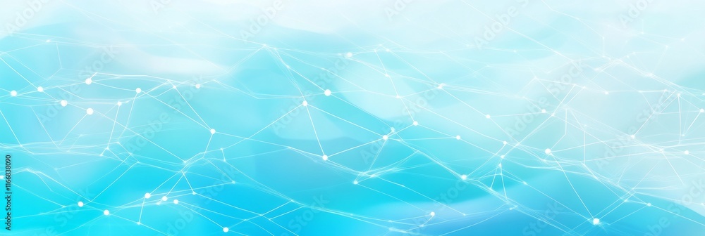 Poster abstract representation of interconnected lines and dots over a blue background resembling water