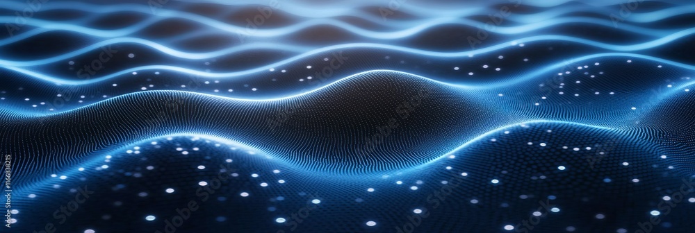 Poster waves of light undulate in a dark space creating a mesmerizing visual effect resembling shimmering w
