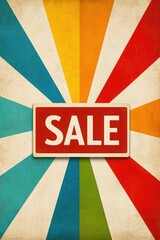 Vibrant retro poster featuring a prominent sale sign with colorful rays, perfect for promotions and marketing.