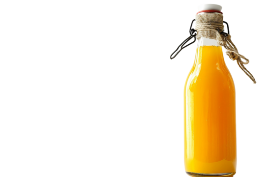 Refreshing Orange Juice in a Sealed Bottle Isolated on Transparent Background