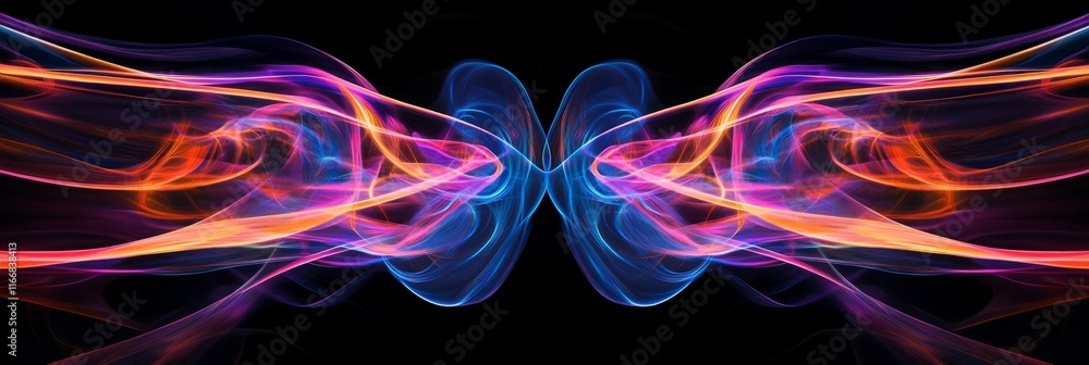 Poster colorful abstract swirls of light create a dynamic motion effect against a dark background
