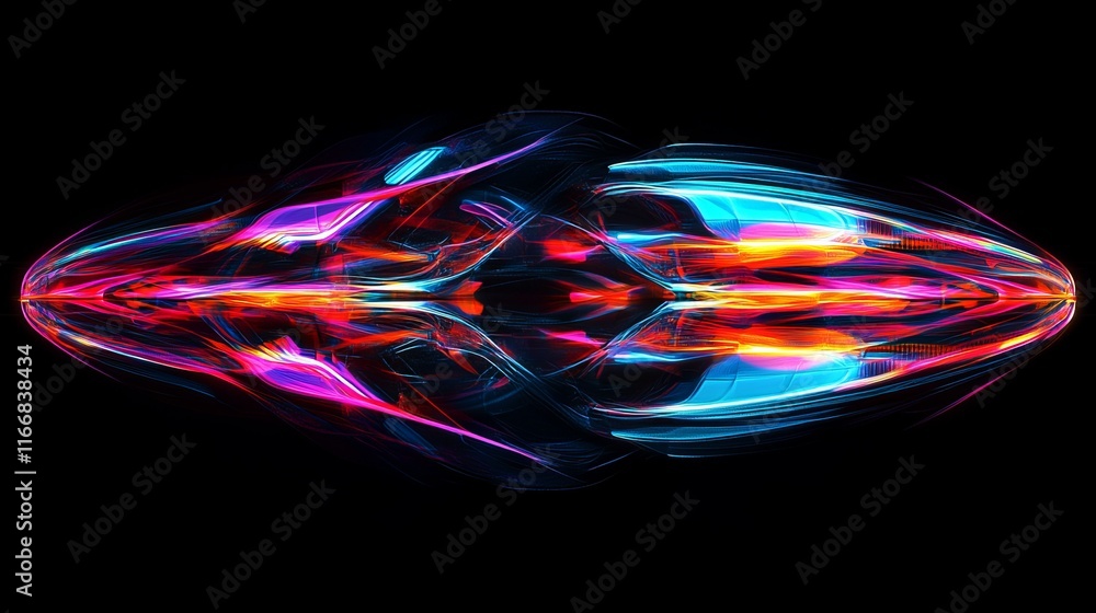 Poster colorful abstract digital art featuring dynamic light patterns and vibrant hues on a black backgroun