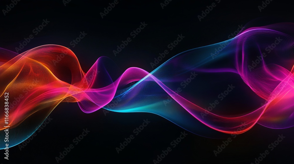 Poster vibrant abstract waves of color flow seamlessly against a dark background in a digital art display