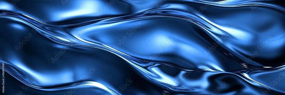 Poster flowing blue waves create a mesmerizing texture under soft light in a tranquil setting