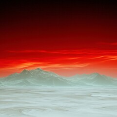 Dramatic Red Sunset over Mountain Range  Desert Landscape  Fiery Sky