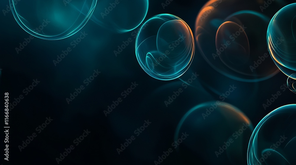 Poster colorful bubbles float gracefully in a dark space, creating a mesmerizing visual effect during the e