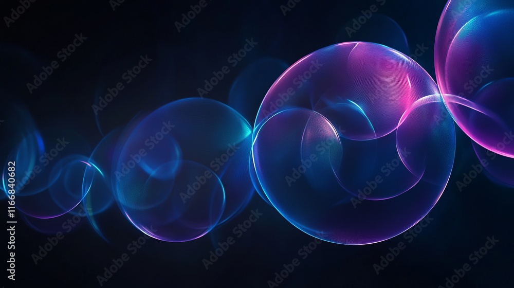 Poster colorful bubbles floating in space create a mesmerizing visual display of light and motion at night