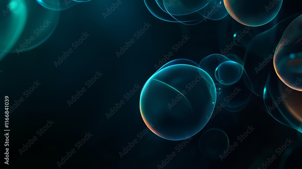 Poster colorful soap bubbles floating in a dark space create a calming and mesmerizing visual experience fo