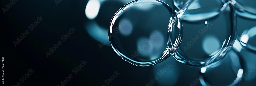Poster close-up view of translucent soap bubbles floating against a dark background, showcasing delicate re
