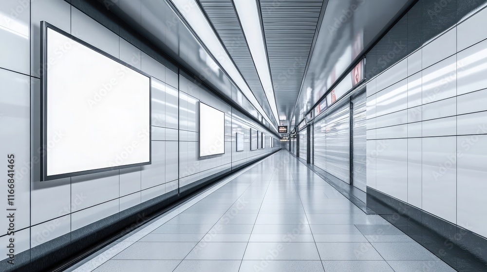 Poster mockup poster template in subway station with moving train, 3d render. realistic urban advertisement