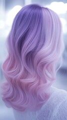 Naklejka premium A display of pastel ombre shades blending from lavender roots to light pink and silver ends for a dreamy look.