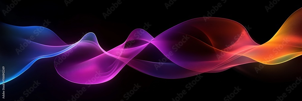 Poster colorful abstract waves flow gracefully against a black background, creating a mesmerizing visual ex
