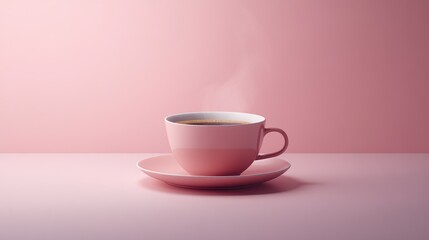 Fototapeta premium Elegant pink cup of coffee on a soft pink background showcasing a calm morning moment