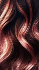 Naklejka premium A luxurious combination of chocolate brown and rose gold highlights styled in textured waves for a glowing finish.
