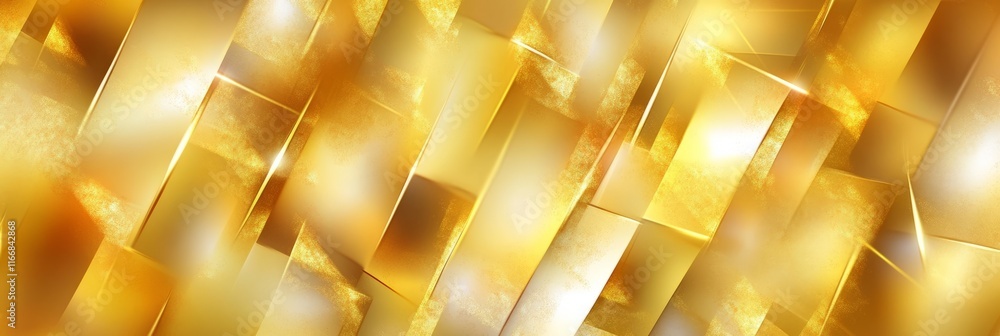 Poster shimmering golden abstract design with geometric patterns and bright reflections