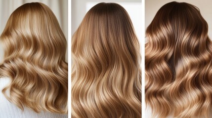 Fototapeta premium A luxurious showcase of golden and honey brown hair tones, styled in natural waves for a warm, soft glow.