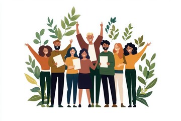 Celebrating homeownership diverse friends group urban setting illustration cheerful atmosphere joyful perspective community bonding