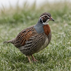 Obraz premium A quail walking through invisible grass on a white background.