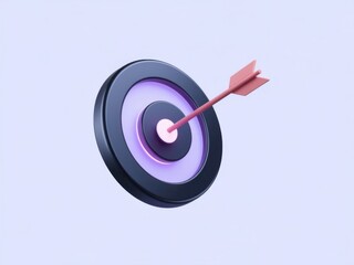 3D Dart Arrow Hitting Center of Target on Soft Blue Background