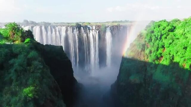 Victoria water fall zinbabwe hd drone video fotage