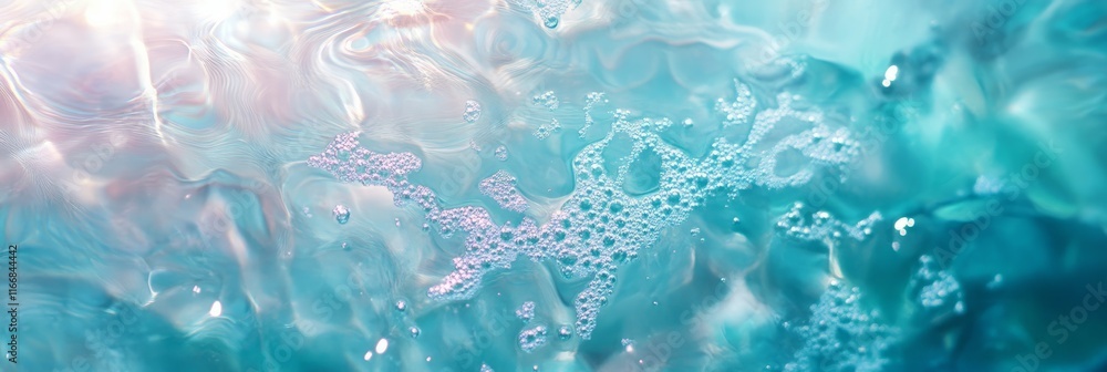 Poster bright turquoise water with bubbles creating mesmerizing patterns under sunlight in an abstract unde