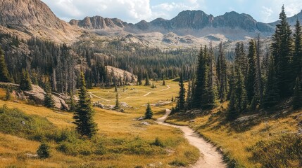 Mountain biking trail winding through a rugged forest