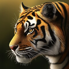 Obraz premium Majestic tiger gazing into the fading light of dusk with piercing yellow eyes