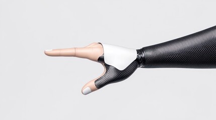 Obraz premium A robotic hand in a pointing gesture, showcasing prosthetic design.