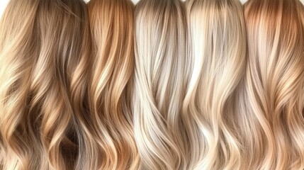 Naklejka premium A shimmering display of golden blonde hair shades with hints of honey, caramel, and sunlit highlights.