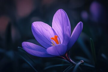 Fototapeta premium Beautiful Purple Crocus Flower Blooms in Garden with Soft Focus Background