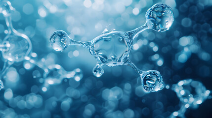 Abstract molecular structure of water molecules. Concept for science and chemistry with copy space
