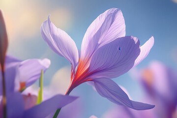 Fototapeta premium Delicate Purple Flower Petal with Soft Background and Natural Light Effects